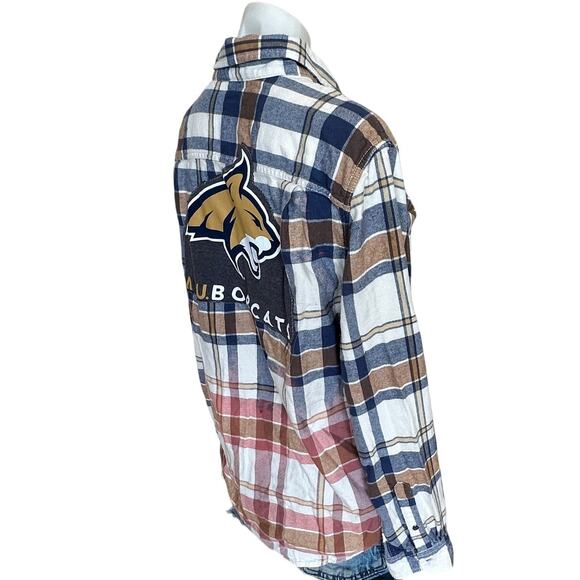 Montana State Bobcats Plaid Flannel Shirt Shacket SMALL Oversize Unique Football - Picture 3 of 6